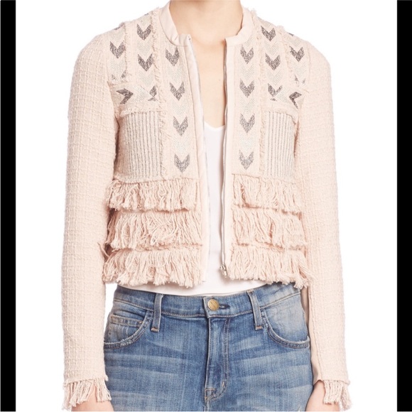 Rebecca Taylor Blush Pink Fringe Embroidered Blazer Jacket Size 8 - Picture 1 of 10